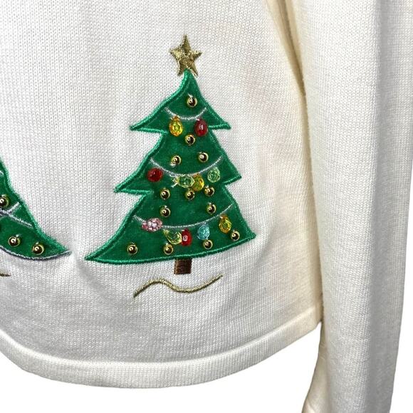 Croft & Barrow Christmas Tree Cardigan Women's Size Large Ivory Cream - Picture 7 of 10